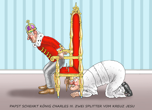Cartoon: GROßZÜGIGER PAPST (medium) by marian kamensky tagged könig,charles,besucht,deutschland,könig,charles,besucht,deutschland