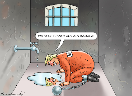 Cartoon: GUTAUSSEHENDER TRUMP (medium) by marian kamensky tagged tv,duell,harris,vs,trump,tv,duell,harris,vs,trump