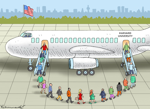 Cartoon: HARVARD UNIVERSITY (medium) by marian kamensky tagged musk,trump,zuckerberg,bezos,felon,and,elon,in,panama,zölle,diktator,selenskyj,putin,ukraine,usa,china,harvard,musk,trump,zuckerberg,bezos,felon,and,elon,in,panama,zölle,diktator,selenskyj,putin,ukraine,usa,china,harvard