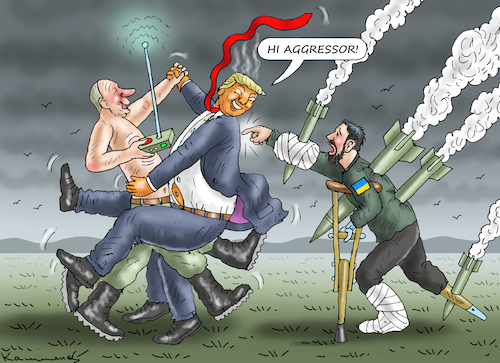 Cartoon: HI AGGRESSOR! (medium) by marian kamensky tagged musk,trump,zuckerberg,bezos,felon,and,elon,in,panama,zölle,diktator,selenskyj,putin,ukraine,usa,china,handelskrieg,musk,trump,zuckerberg,bezos,felon,and,elon,in,panama,zölle,diktator,selenskyj,putin,ukraine,usa,china,handelskrieg