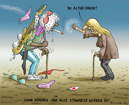 Cartoon: J Hendrix und A Schwarzer (medium) by marian kamensky tagged jimmy,hendrix,alice,schwarze,werden,siebzig,jimmy,hendrix,alice,schwarze,werden,siebzig