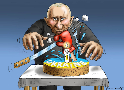 Cartoon: JAHRESTAG DER INVASION (medium) by marian kamensky tagged jahrestag,der,ukraine,invasion,jahrestag,der,ukraine,invasion