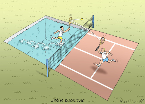 Cartoon: JESUS DJOKOVIC (medium) by marian kamensky tagged curevac,testzentren,corona,impfung,pandemie,booster,novak,djokovic,omikron,impfpflicht,curevac,testzentren,corona,impfung,pandemie,booster,novak,djokovic,omikron,impfpflicht