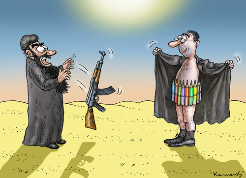 Cartoon: KAMPFEINSATZ (medium) by marian kamensky tagged charlie,hebdo,terroranschlag,paris,karikatur,is,charlie,hebdo,terroranschlag,paris,karikatur,is