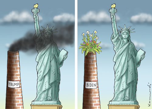 Cartoon: KLIMAZIEL USA (medium) by marian kamensky tagged us,wahlen,joe,biden,trump,corona,bob,woodward,harris,klimaziel,usa,pence,us,wahlen,joe,biden,trump,corona,bob,woodward,harris,klimaziel,usa,pence