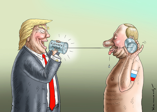 Cartoon: KUSHNERS  DRAHT NACH MOSKAU (medium) by marian kamensky tagged obama,trump,präsidentenwahlen,usa,baba,vanga,republikaner,inauguration,demokraten,fbi,james,comey,jared,kuschner,wikileaks,faschismus,obama,trump,präsidentenwahlen,usa,baba,vanga,republikaner,inauguration,demokraten,fbi,james,comey,jared,kuschner,wikileaks,faschismus