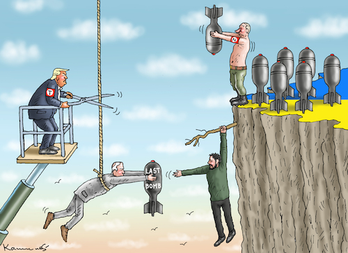 Cartoon: LETZTE BOMBE (medium) by marian kamensky tagged ukraine,hilfe,republikaner,trump,biden,seleskyj,ukraine,hilfe,republikaner,trump,biden,seleskyj