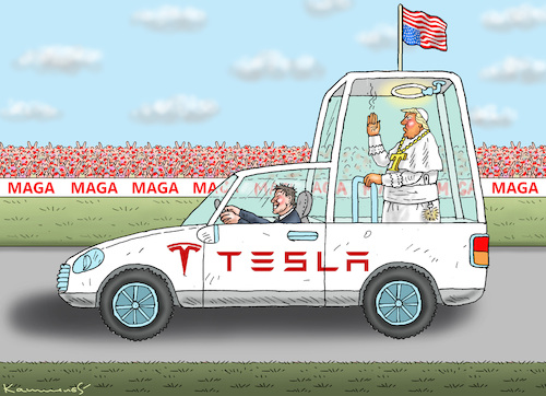 Cartoon: MEGA-MAGA-WAHNSINN (medium) by marian kamensky tagged trump,musk,maga,tesla,trump,musk,maga,tesla