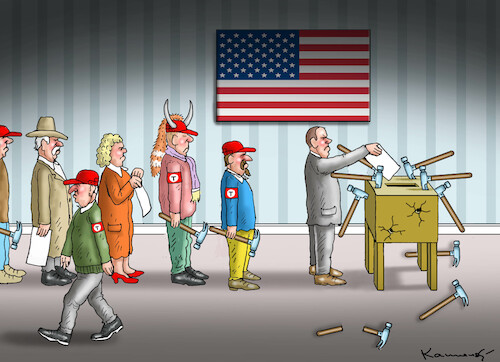 Cartoon: MIDTERMS IN AMERIKA (medium) by marian kamensky tagged musk,befreit,twitter,trump,midterms,nancy,pelosi,musk,befreit,twitter,trump,midterms,nancy,pelosi