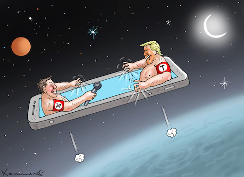 Cartoon: MUSK INTERVIEWT TRUMP (medium) by marian kamensky tagged musk,interviewt,trump,musk,interviewt,trump