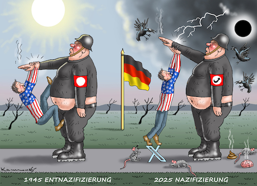 Cartoon: MUSK NAZIFIZIERT DEUTSCHLAND (medium) by marian kamensky tagged musk,nazifiziert,deutschland,afd,weidel,trump,faschismus,wahlkampf,musk,nazifiziert,deutschland,afd,weidel,trump,faschismus,wahlkampf