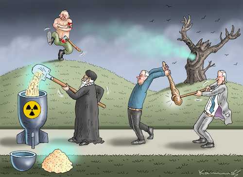 Cartoon: NUKLEARE KOMÖDIE (medium) by marian kamensky tagged hamas,greift,israel,an,happy,halloween,wahnsinniger,musk,kriegs,ostern,kämpfender,netanyahu,gaza,iran,ajatollah,hamas,greift,israel,an,happy,halloween,wahnsinniger,musk,kriegs,ostern,kämpfender,netanyahu,gaza,iran,ajatollah