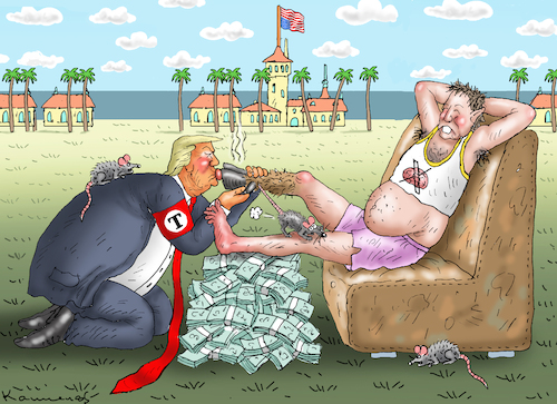 Cartoon: POOR UNITED STATES OF MAR-A-LAGO (medium) by marian kamensky tagged musk,trump,zuckerberg,bezos,felon,and,elon,in,panama,musk,trump,zuckerberg,bezos,felon,and,elon,in,panama