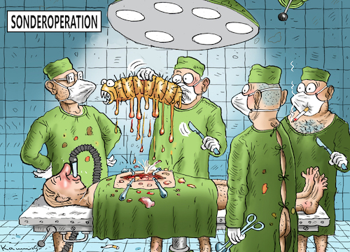 Cartoon: PUTINS SONDEROPERATION (medium) by marian kamensky tagged putins,bescherung,ukraine,provokation,swift,nato,osterweiterung,putins,bescherung,ukraine,provokation,swift,nato,osterweiterung