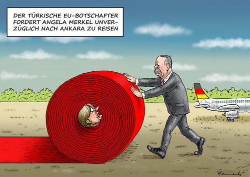 Cartoon: RAPPORT IN ANKARA (medium) by marian kamensky tagged erdogan,putscch,gülen,nationalismus,verfolgung,merkel,erdogan,putscch,gülen,nationalismus,verfolgung,merkel