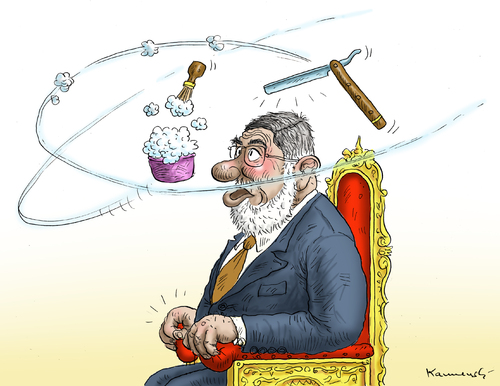 Cartoon: Rasurgefahr für Mursi (medium) by marian kamensky tagged mohamed,mursi,ägypten,unruhen,moslimbrüder,mohamed,mursi,ägypten,unruhen,moslimbrüder