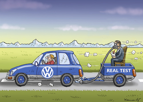 Cartoon: REAL TEST (medium) by marian kamensky tagged volkswagen,usa,abgasmanipulation,volkswagen,usa,abgasmanipulation