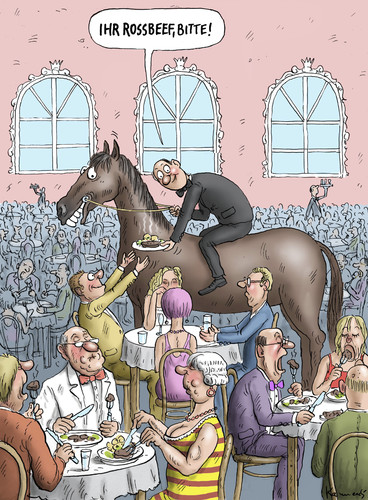 Cartoon: Rossbeef (medium) by marian kamensky tagged pferdefleisch,skandal,england,prinz,charles,und,camilla,rumänienfleisch,rossbeef,ikea,pferdefleisch,skandal,england,prinz,charles,und,camilla,rumänienfleisch,rossbeef,ikea