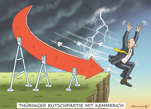 Cartoon: RUTSCHPARTIE MIT KEMMERICH (medium) by marian kamensky tagged merkel,seehofer,unionskrise,csu,cdu,flüchtlinge,gauland,merz,afd,akk,spahn,pegida,hutbürger,höcke,führer,wahlen,thüringen,kemmerich,merkel,seehofer,unionskrise,csu,cdu,flüchtlinge,gauland,merz,afd,akk,spahn,pegida,hutbürger,höcke,führer,wahlen,thüringen,kemmerich