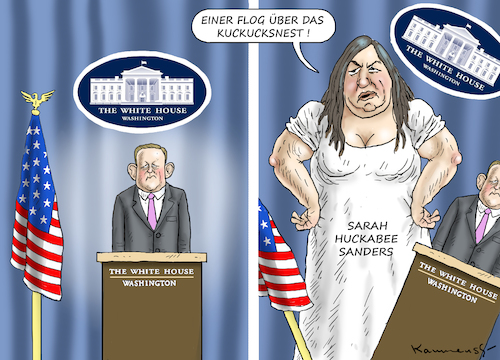 Cartoon: SARAH HUCKABEE SANDERS (medium) by marian kamensky tagged sarah,huckabee,sanders,spicer,trump,sarah,huckabee,sanders,spicer,trump