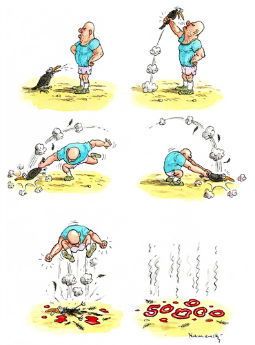 Cartoon: Schlag den Raab!500000E (medium) by marian kamensky tagged humor,sport,sportler,vogel,tier tiere,wut,wütend,gewalt,tier,tiere,rabe