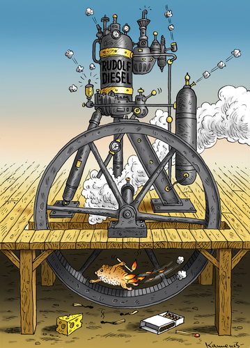 Cartoon: Selbstzünder Rudolf Diesel (medium) by marian kamensky tagged rudolf,diesel,selbstzünder,motor,erfindung,jahrestag,rudolf,diesel,selbstzünder,motor,erfindung,jahrestag