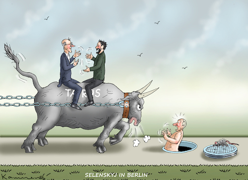 Cartoon: SELENSKYJ IN BERLIN (medium) by marian kamensky tagged merz,ukraine,putin,taurus,merz,ukraine,putin,taurus