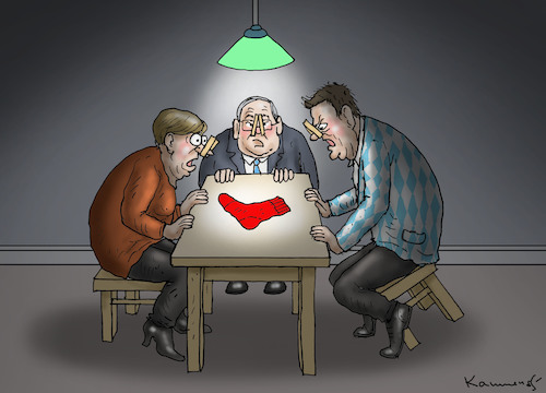 Cartoon: SOCKENUNTERSUCHUNG (medium) by marian kamensky tagged tv,triell,laschet,baerbock,scholz,merkel,laschets,zukunftsteam,tv,triell,laschet,baerbock,scholz,merkel,laschets,zukunftsteam