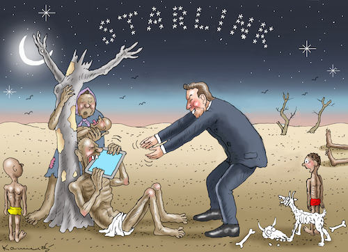 Cartoon: STARLINK GEGEN HUNGER (medium) by marian kamensky tagged starlink,gegen,hunger,musk,starlink,gegen,hunger,musk