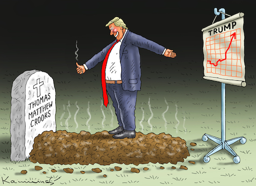 Cartoon: THANKFUL TRUMP (medium) by marian kamensky tagged der,schuldige,des,attentats,trump,biden,der,schuldige,des,attentats,trump,biden