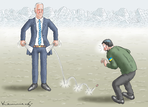 Cartoon: THE LAST CENT (medium) by marian kamensky tagged biden,selenskyj,miltärhilfe,biden,selenskyj,miltärhilfe