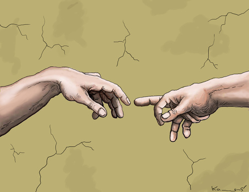 Cartoon: Touch (medium) by marian kamensky tagged humor,gott,michelangelo,freundschaft,feinde,feindschaft,freunde,liebe,berührungen