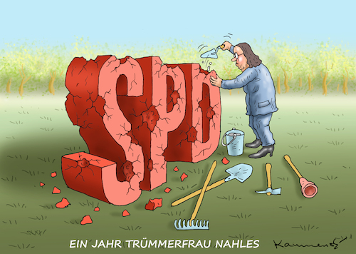 Cartoon: TRÜMMERFRAU ANDREA NAHLES (medium) by marian kamensky tagged groko,spd,parteitag,schulz,würselen,merkel,andrea,nahles,hessen,wahlen,sarrazin,ausschlussverfahren,bürgergeld,groko,spd,parteitag,schulz,würselen,merkel,andrea,nahles,hessen,wahlen,sarrazin,ausschlussverfahren,bürgergeld