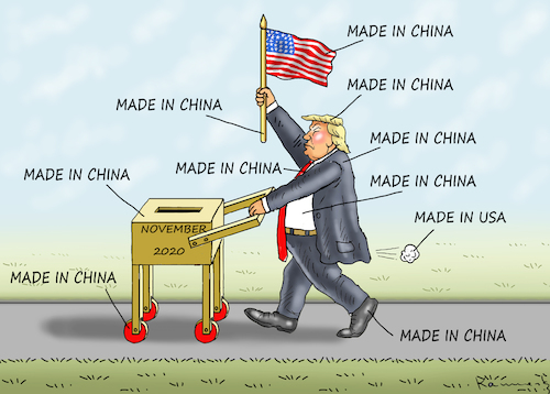 Cartoon: TRUMP MADE IN CHINA (medium) by marian kamensky tagged coronavirus,epidemie,gesundheit,panik,stillegung,trump,pandemie,coronavirus,epidemie,gesundheit,panik,stillegung,trump,pandemie