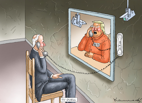 Cartoon: TV-DUELL (medium) by marian kamensky tagged tv,duell,biden,trump,tv,duell,biden,trump