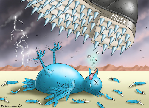 Cartoon: TWITTERMORD (medium) by marian kamensky tagged musk,in,der,gummizelle,twitter,musk,in,der,gummizelle,twitter