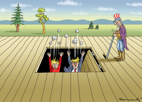 Cartoon: UNCLE SAM IN ACTION (medium) by marian kamensky tagged obama,trump,präsidentenwahlen,usa,baba,vanga,republikaner,demokraten,faschismus,obama,trump,präsidentenwahlen,usa,baba,vanga,republikaner,demokraten,faschismus