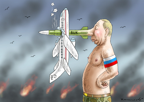 Cartoon: UNSCHULDSLÄMMCHEN PUTINCHEN (medium) by marian kamensky tagged krim,putin,ukraine,brücke,nationalismus,populismus,mh17,buk,rakete,krim,putin,ukraine,brücke,nationalismus,populismus,mh17,buk,rakete