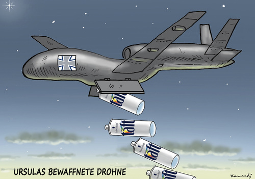 Cartoon: URSULAS BEWAFFNETE DROHNE (medium) by marian kamensky tagged ursulas,bewaffnete,drohne,ursulas,bewaffnete,drohne