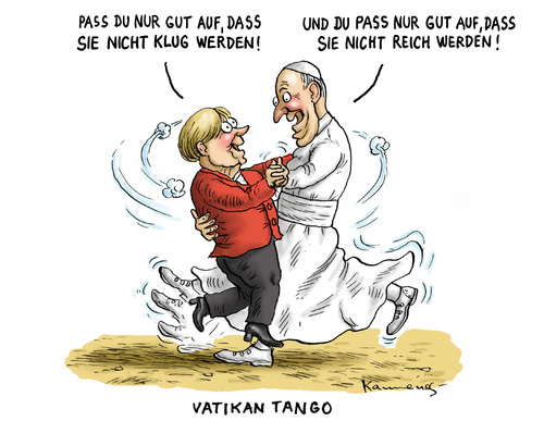 Cartoon: Vatikan Tango (medium) by marian kamensky tagged angela,merkel,papst,franciscus,vatikan,katholische,kirche,angela,merkel,papst,franciscus,vatikan,katholische,kirche