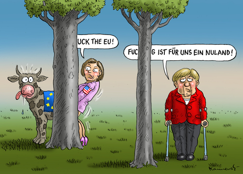 Cartoon: Victoria Nuland fucks EU (medium) by marian kamensky tagged victoria,nuland,angela,merkel,eu,usa,diplomatie,victoria,nuland,angela,merkel,eu,usa,diplomatie