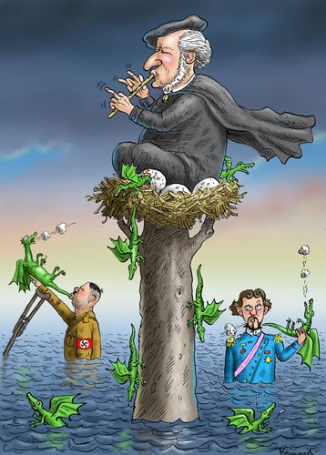 Cartoon: Wagners Beniebelungen (medium) by marian kamensky tagged niebelungen,gebutstag,200,wagner,richard,nationasozialismus,romantik,richard,wagner,200,gebutstag,niebelungen,nationasozialismus,romantik