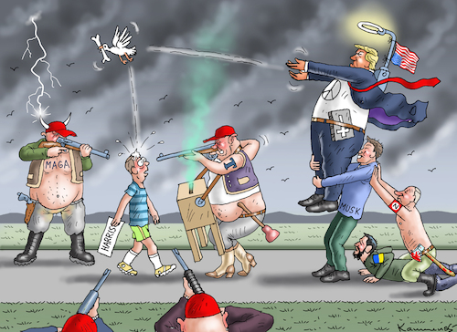 Cartoon: WAHL-HEILSBRINGER TRUMP (medium) by marian kamensky tagged trump,und,der,hurrikan,milton,us,wahlen,trump,und,der,hurrikan,milton,us,wahlen