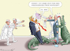 Cartoon: TRUMP OHNMÄCHTIG VOR GLÜCK (small) by marian kamensky tagged humanitarian,aid,netanyahu,gaza,hamas,un,ghf,irans,verbündete