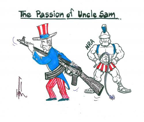 Cartoon: Passion of Uncle Sam not Christ (medium) by Thommy tagged easter,gun,violence