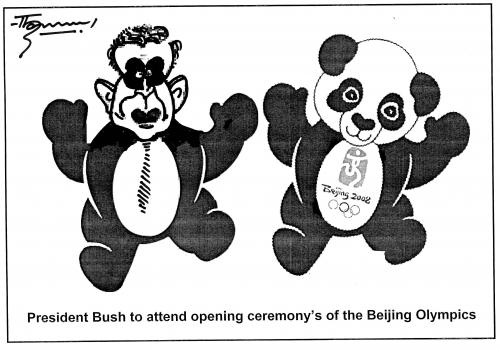 Cartoon: President Bush to Olympics (medium) by Thommy tagged olympics,bush,beijing
