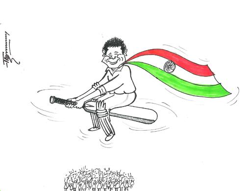 Cartoon: Sachin at 100 (medium) by Thommy tagged sachin,tendulkar