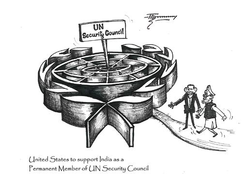 Cartoon: US to support India for UN-SC (medium) by Thommy tagged un,us,india,obama