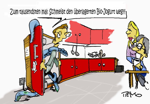 Cartoon: Inhaltsstoffe im Bio-Jogurt (medium) by Tiemo tagged bio,biojogurt,wohngemeinschaft,wg,küche