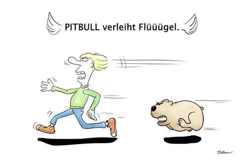 Cartoon: PitBull (medium) by Andreas Vollmar tagged redbull,pitbull,hund,kampfhund,flucht,flüchten,weglaufen